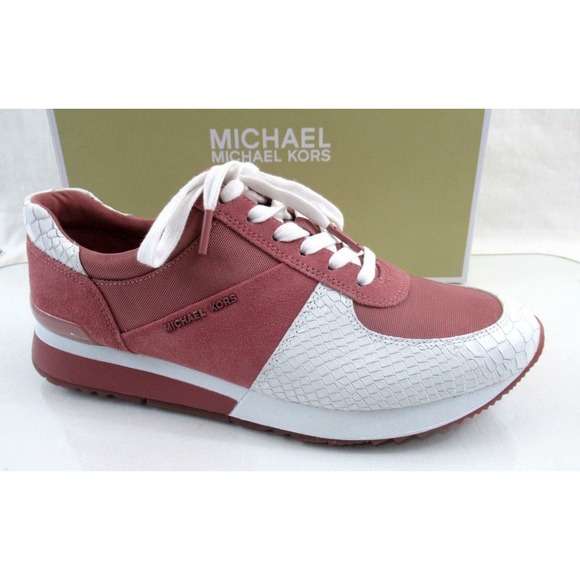 Michael Kors Allie Trainer Lace Up Sneakers Embossed Leather White Multi Size 10